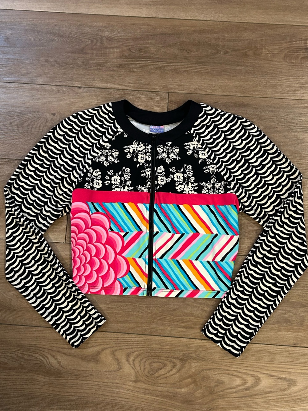 Coco Rave Girls Rash Guard Swim Top Zip Front Long Sleeve Size L